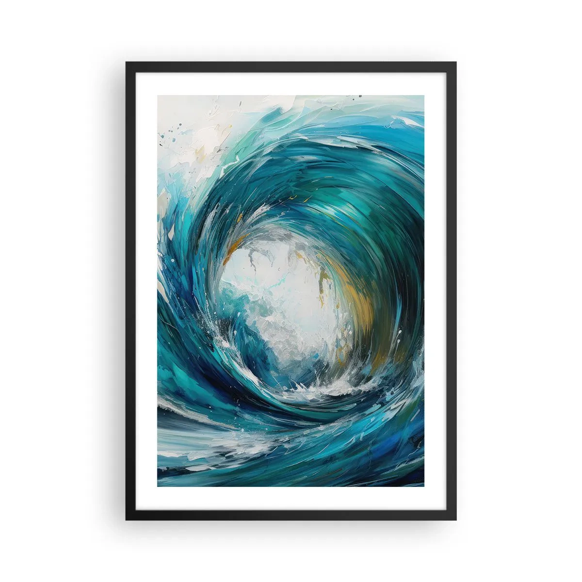 Poster în ramă neagră - Val abstract în nuanțe de turcoaz, albastru și alb - 50x70cm - Portal maritim - Decorațiune modernă pentru perete pentru living și dormitor ARTTOR