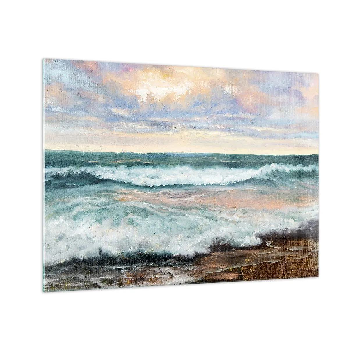 Tablou pe sticlă - Un tablou care înfățișează valurile izbindu-se de țărm - 70x50cm - Aici îți vei alina sufletul - Decorațiune modernă pentru perete pentru living și dormitor ARTTOR
