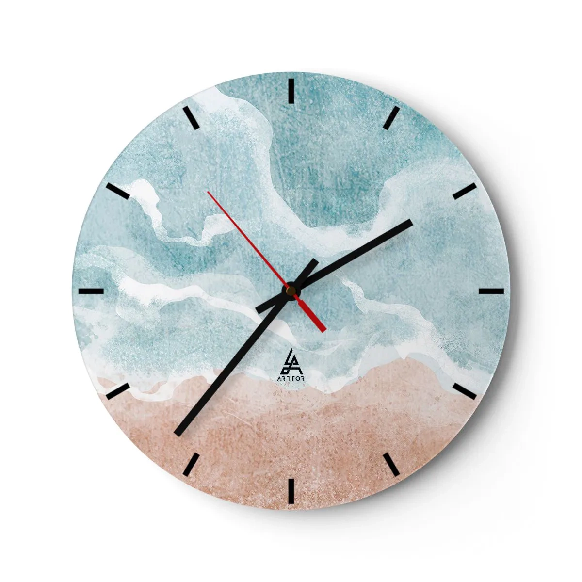 Ceas de perete - Ceas pe sticlă - Abstracție pastelată care amintește de cer și nisip - 30x30cm - Abstracția norilor - Decorațiune modernă pentru perete pentru living, bucătărie și dormitor ARTTOR