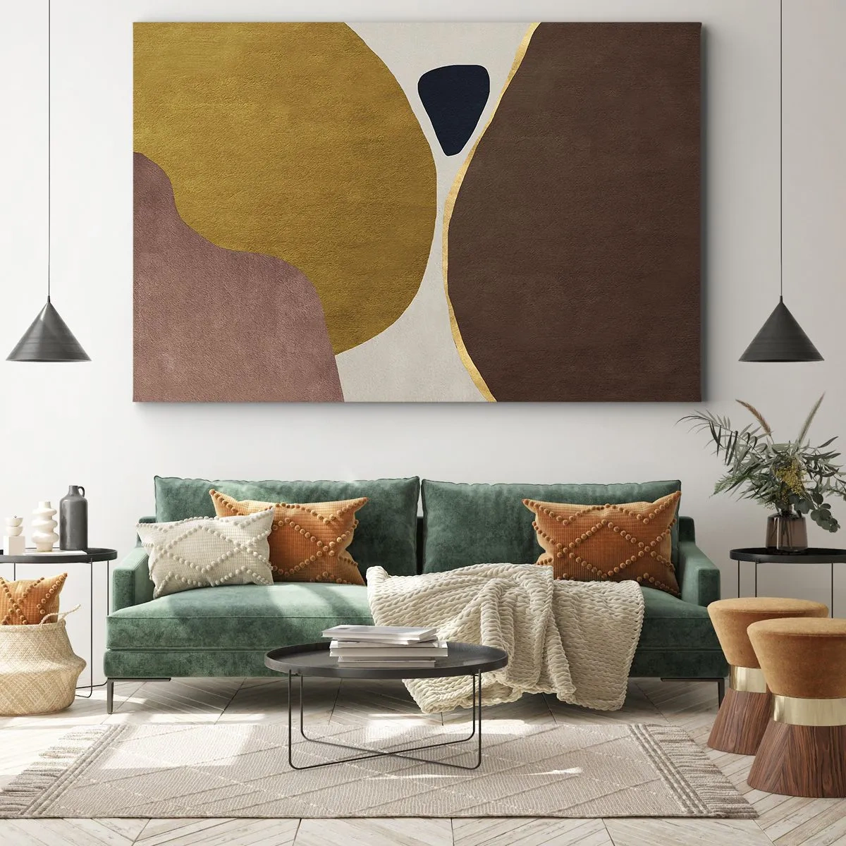 Tablou pe pânză Canvas - O compoziție abstractă cu forme geometrice în culori calde. - 70x50cm - Abstracție - un loc în spațiu - Decorațiune modernă pentru perete pentru living și dormitor ARTTOR