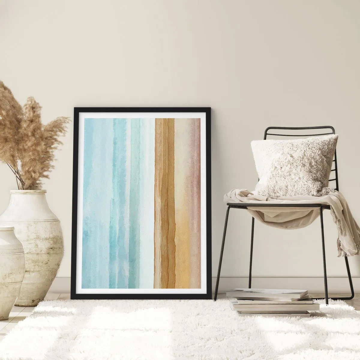 Poster în ramă neagră - Un peisaj minimalist în nuanțe pastelate - 50x70cm - Serenitate - Decorațiune modernă pentru perete pentru living și dormitor ARTTOR