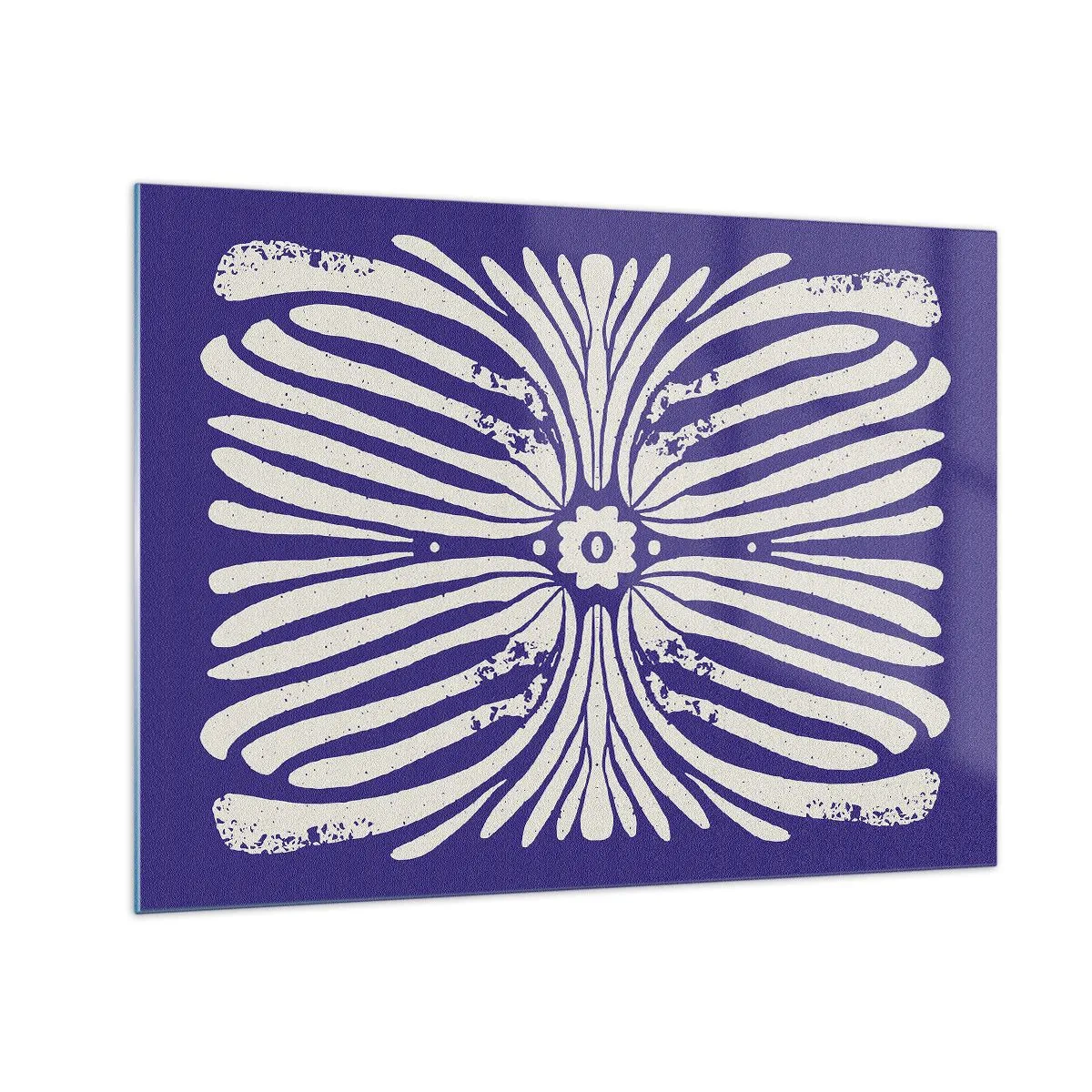 Tablou pe sticlă - Model etnic simetric pe fundal violet - 70x50cm - Inspirații etnice - Decorațiune modernă pentru perete pentru living și dormitor ARTTOR