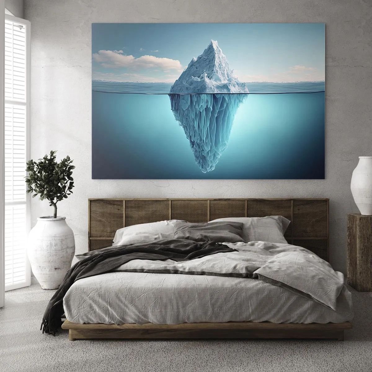 Tablou pe sticlă - Un aisberg plutitor în ocean, o parte din el fiind vizibilă sub apă. - 70x50cm - Regina de gheață - Decorațiune modernă pentru perete pentru living și dormitor ARTTOR