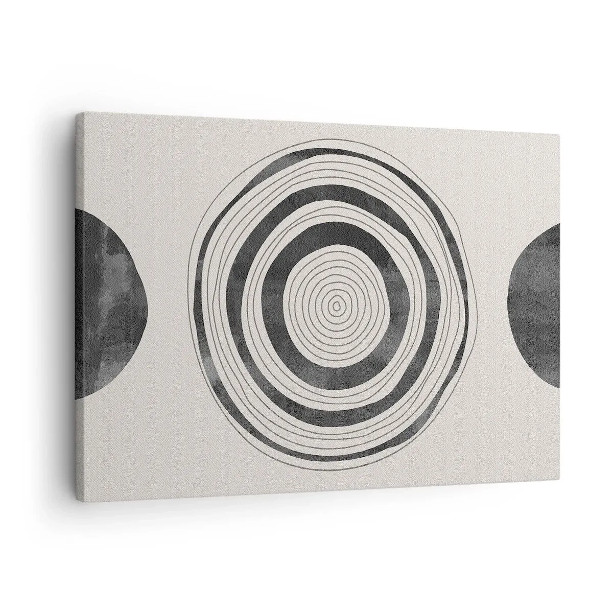 Tablou pe pânză Canvas - Cercuri minimaliste alb-negru pe un fundal deschis - 70x50cm - Centrul cel mai important - Decorațiune modernă pentru perete pentru living și dormitor ARTTOR