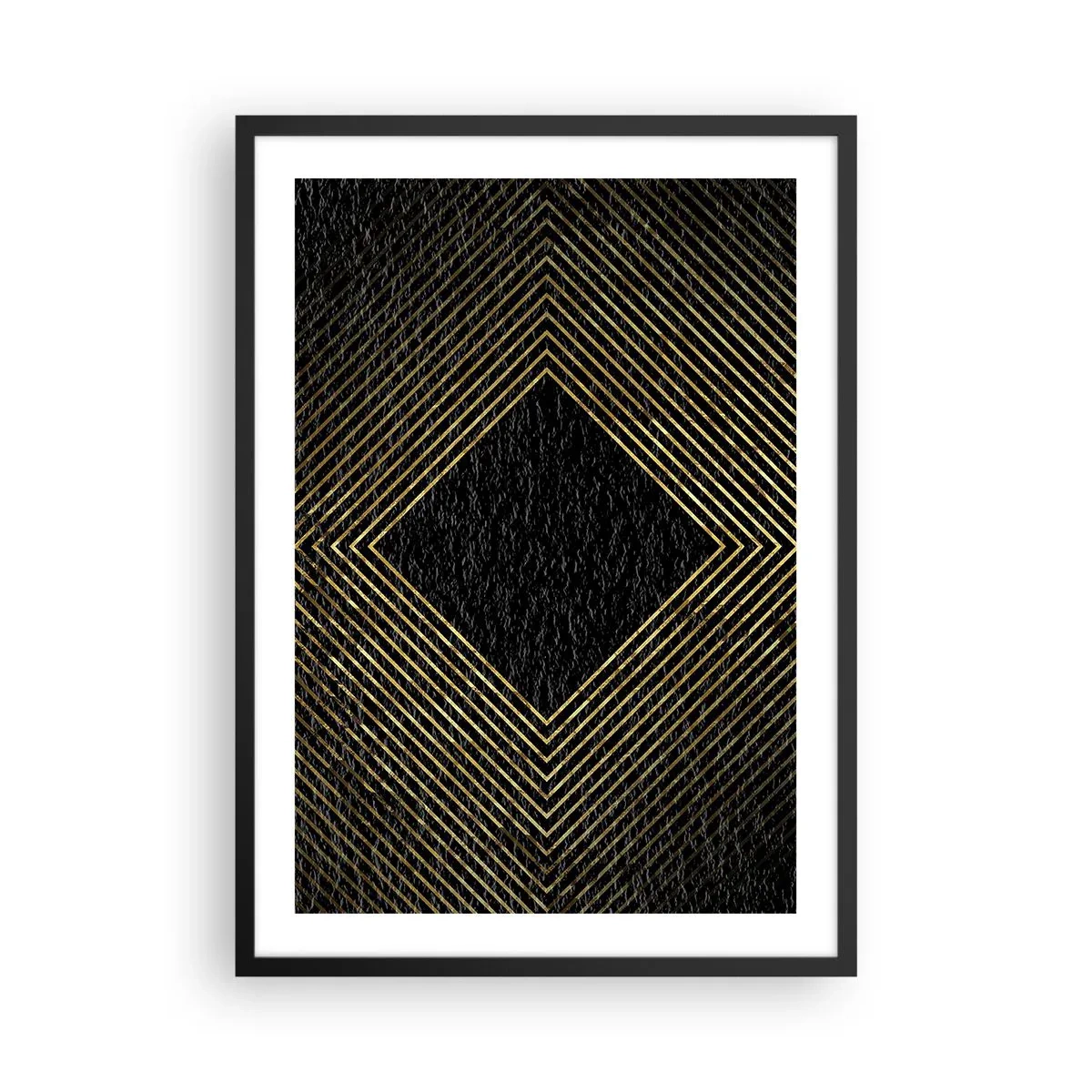 Poster în ramă neagră - Linii geometrice aurii pe fundal negru - 50x70cm - Geometrie în stil glamour - Decorațiune modernă pentru perete pentru living și dormitor ARTTOR