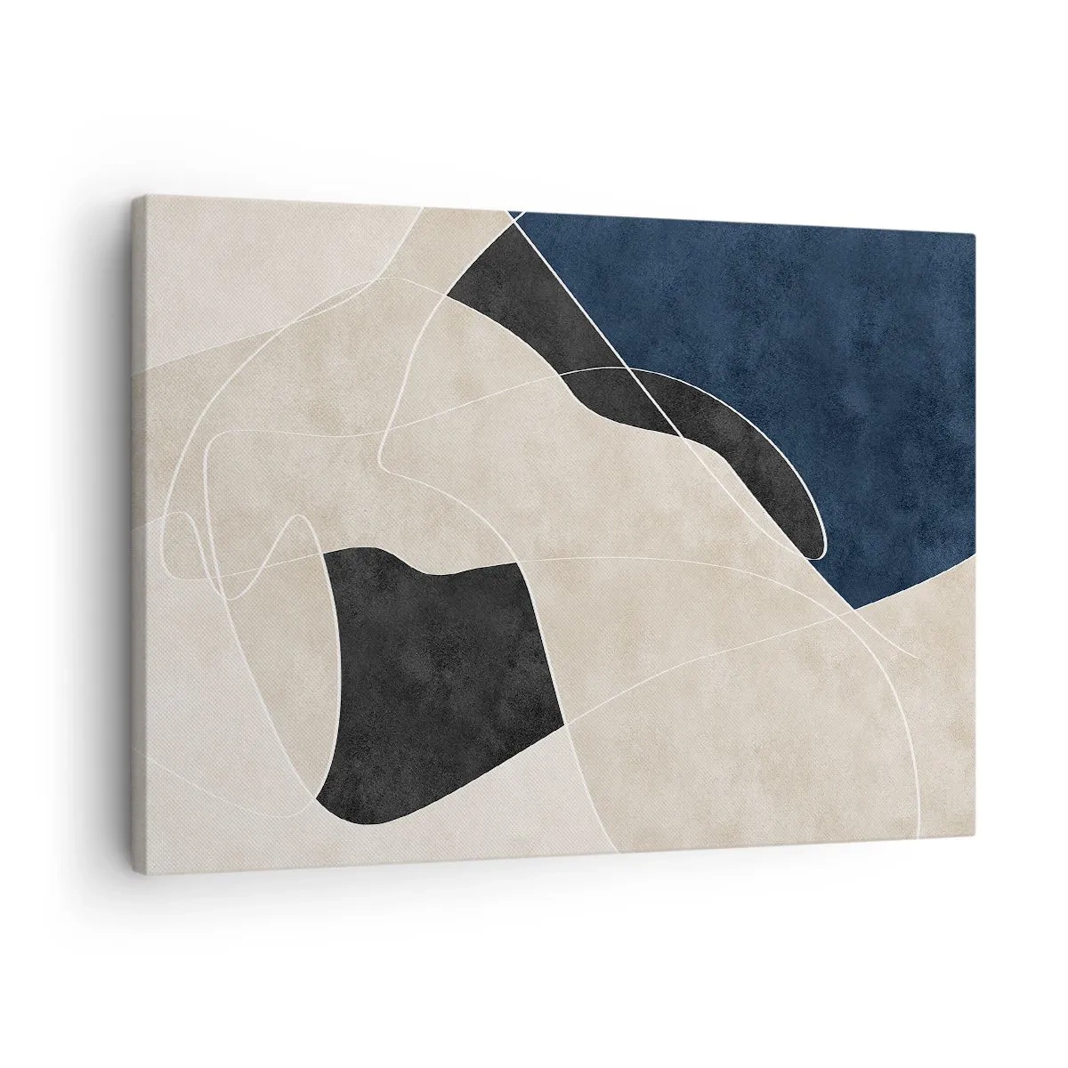 Tablou pe pânză Canvas - Abstracție geometrică în nuanțe de bej și albastru marin - 70x50cm - Compoziție abstractă - contrast de culori - Decorațiune modernă pentru perete pentru living și dormitor ARTTOR