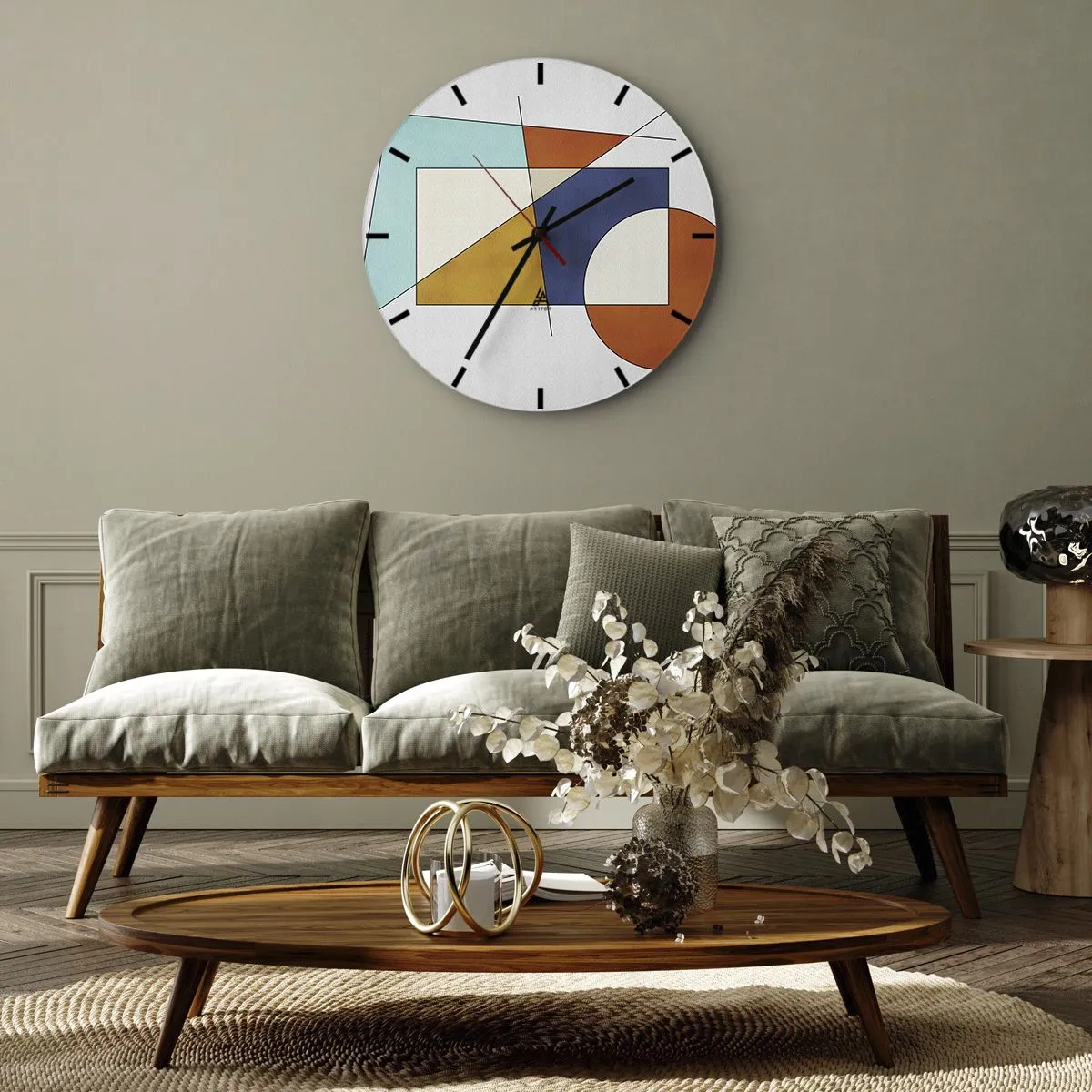 Ceas de perete - Ceas pe sticlă - Compoziție geometrică colorată cu dreptunghiuri și cercuri - 30x30cm - Abstracție: distracție modernistă - Decorațiune modernă pentru perete pentru living, bucătărie și dormitor ARTTOR