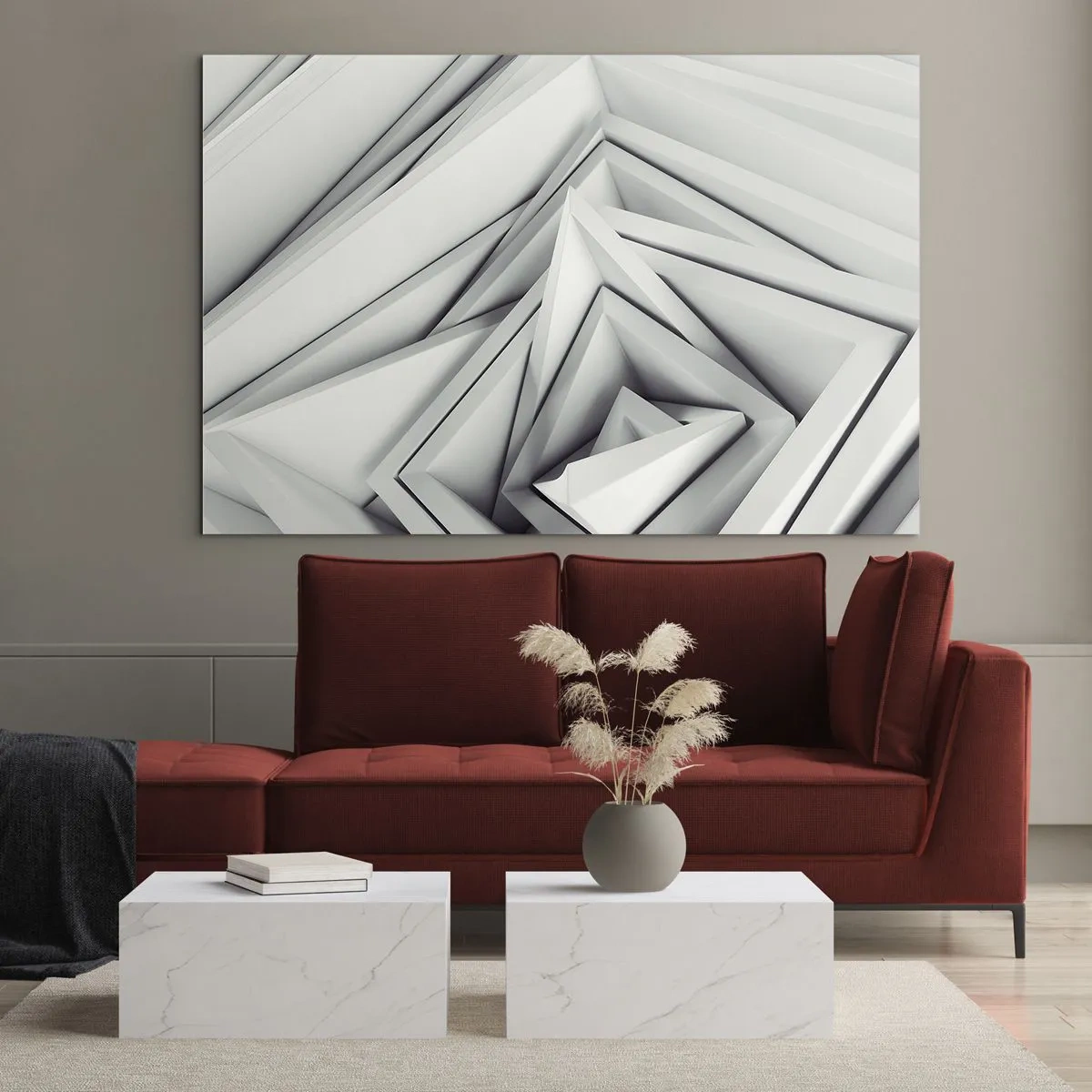 Tablou pe sticlă - Forme geometrice tridimensionale în nuanțe de gri - 70x50cm - Muguri cu unghiuri ascuțite - Decorațiune modernă pentru perete pentru living și dormitor ARTTOR