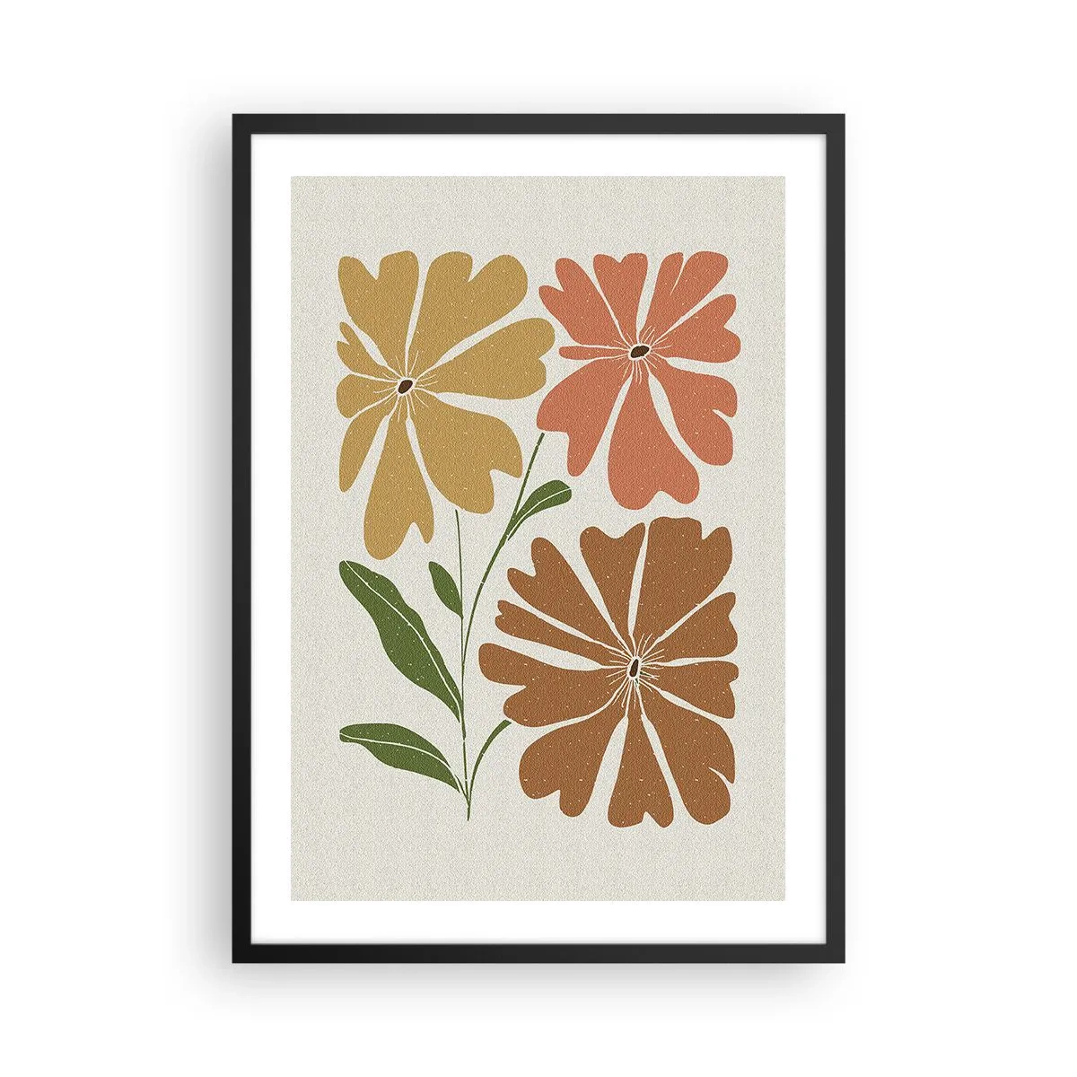 Poster în ramă neagră - Flori minimaliste în nuanțe calde - 50x70cm - Natură și geometrie - Decorațiune modernă pentru perete pentru living și dormitor ARTTOR