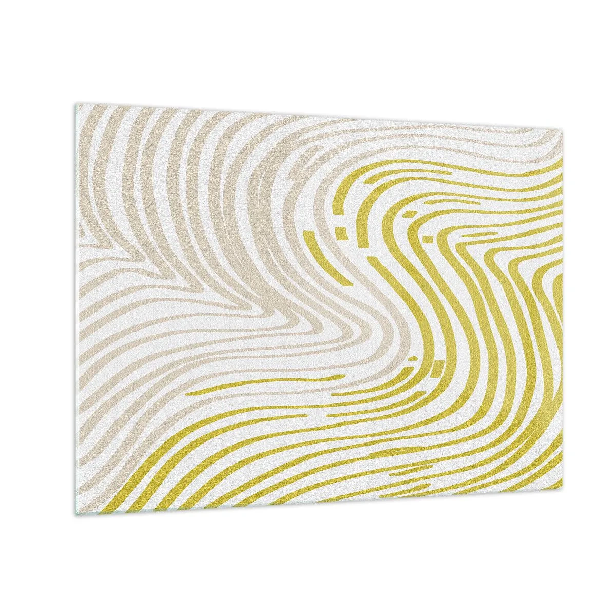 Tablou pe sticlă - Linii organice în nuanțe de bej și lime pe fundal alb - 70x50cm - Compoziție cu cambrare ușoară - Decorațiune modernă pentru perete pentru living și dormitor ARTTOR