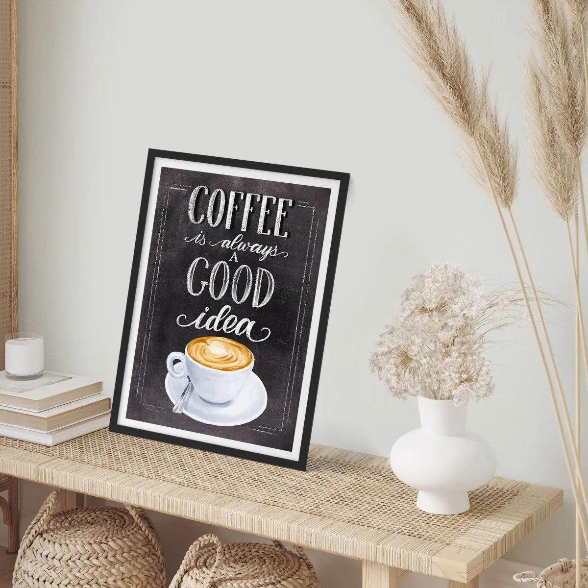 Poster în ramă neagră - Poster de cafea cu litere în stil tablă - 50x70cm - Of course! - Decorațiune modernă pentru perete pentru living și dormitor ARTTOR