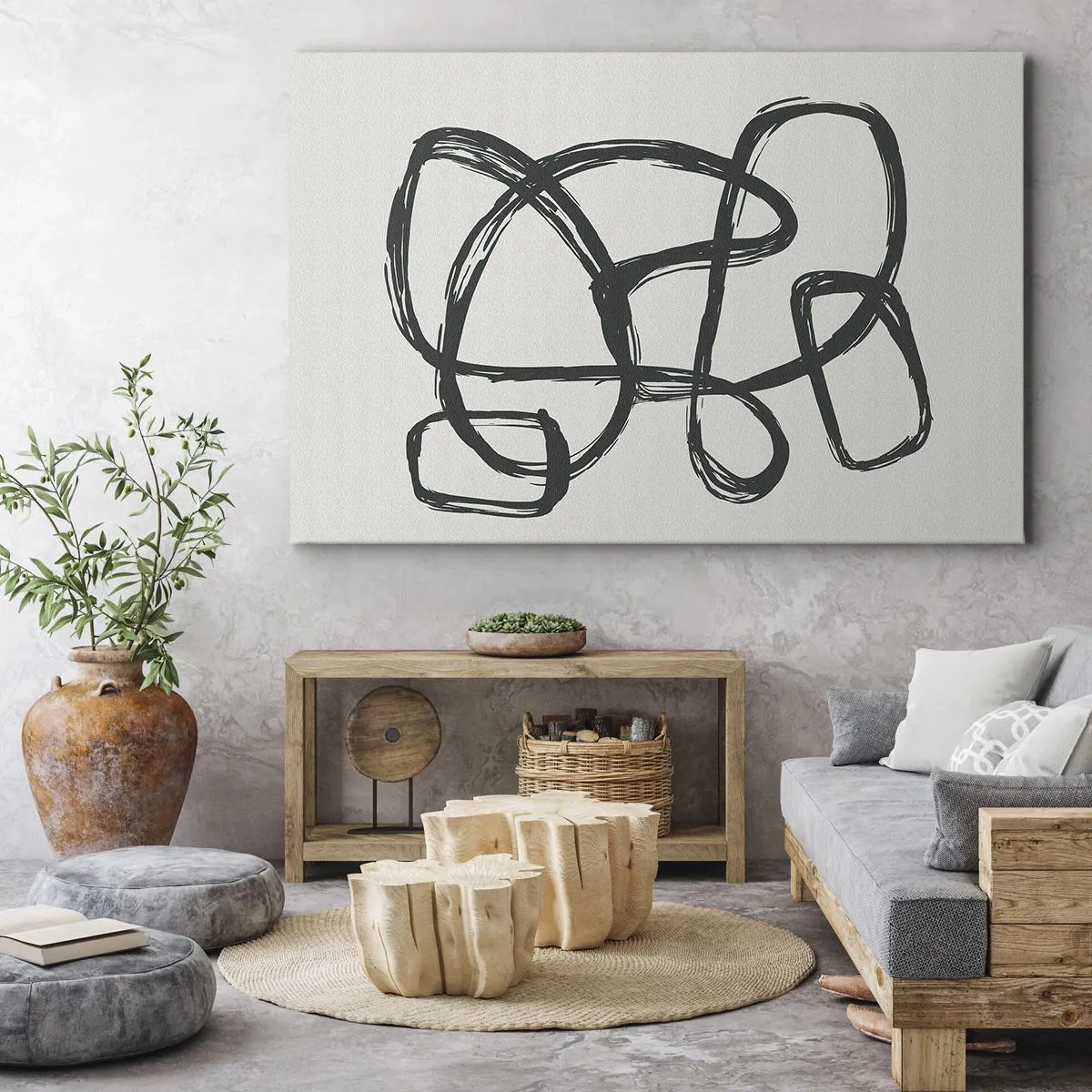 Tablou pe pânză Canvas - Linii abstracte care creează forme libere pe un fundal deschis - 70x50cm - Abstracție în buclă - Decorațiune modernă pentru perete pentru living și dormitor ARTTOR