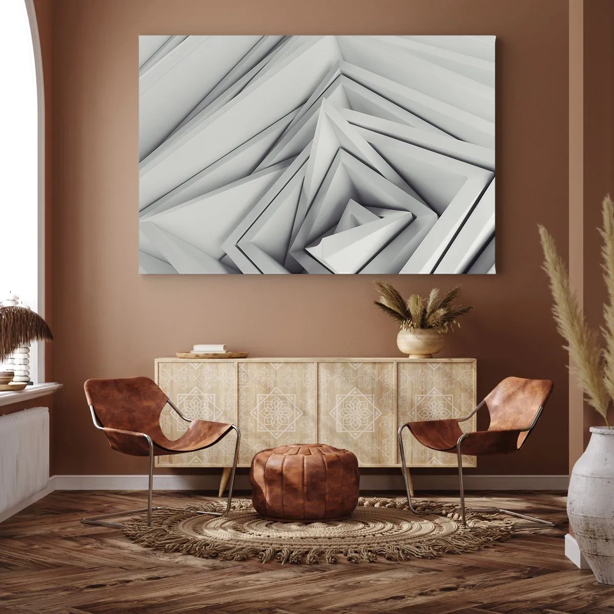 Tablou pe pânză Canvas - O compoziție abstractă de forme geometrice în nuanțe de gri. - 70x50cm - Muguri cu unghiuri ascuțite - Decorațiune modernă pentru perete pentru living și dormitor ARTTOR