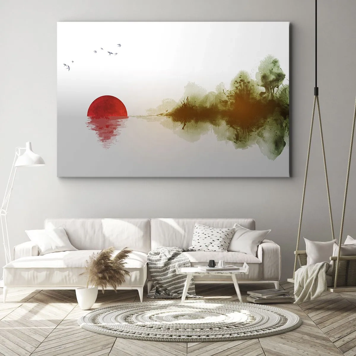 Tablou pe pânză Canvas - Apus de soare abstract peste un lac cu reflecție - 70x50cm - Promisiune de liniște - Decorațiune modernă pentru perete pentru living și dormitor ARTTOR