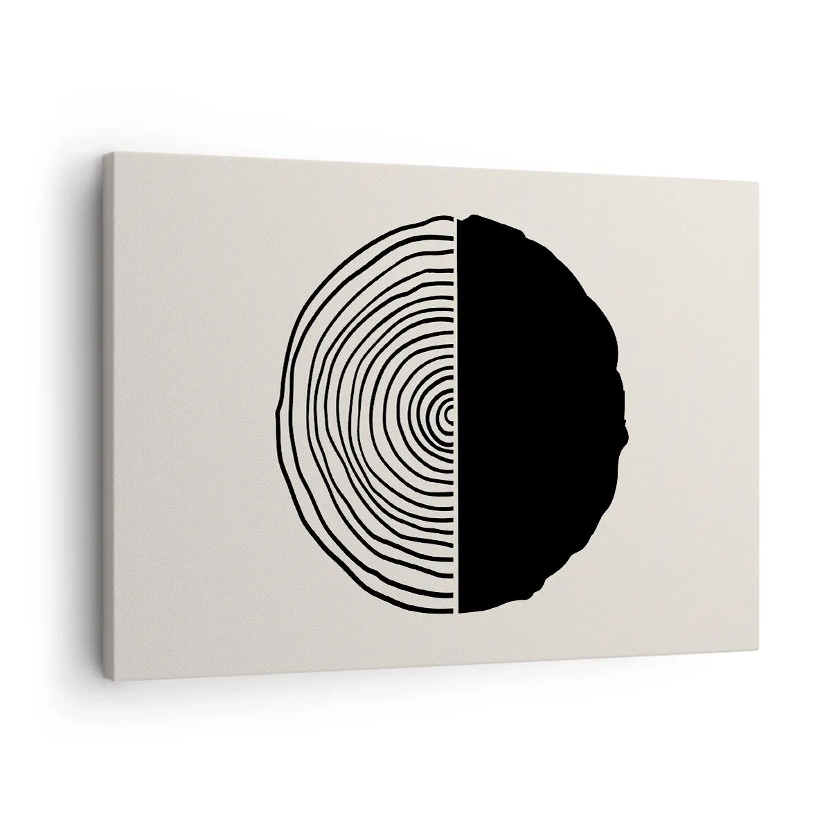 Tablou pe pânză Canvas - Un motiv abstract alb-negru inspirat de o secțiune transversală de lemn cu o diviziune geometrică. - 70x50cm - Jumi-juma - Decorațiune modernă pentru perete pentru living și dormitor ARTTOR