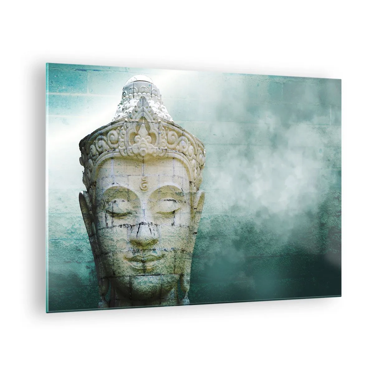 Tablou pe sticlă - Statuia lui Buddha într-o atmosferă mistică - 70x50cm - Căutând iluminarea - Decorațiune modernă pentru perete pentru living și dormitor ARTTOR