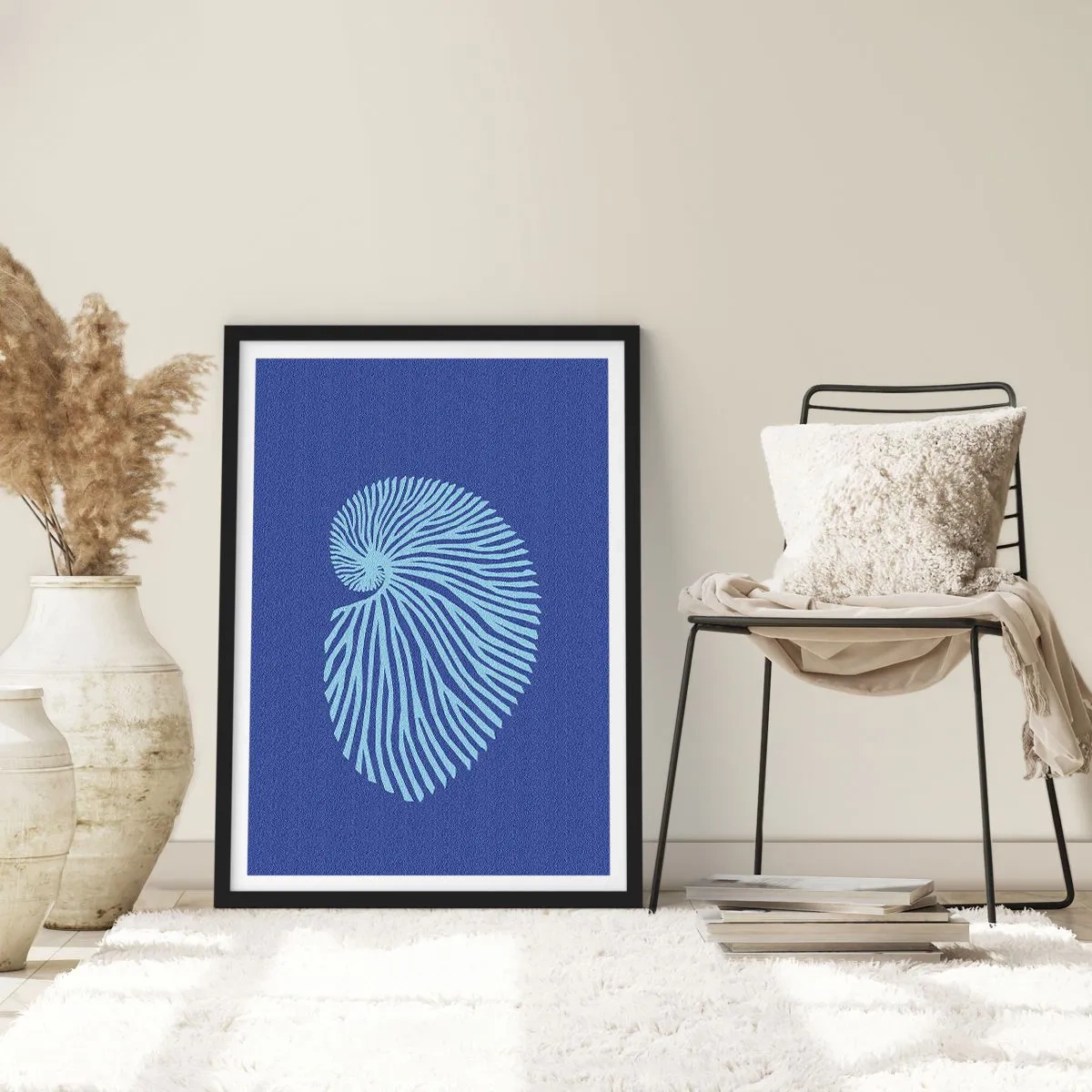Poster în ramă neagră - Grafică stilizată în formă de cochilie într-un aranjament spiralat - 50x70cm - Nașterea cochiliei - Decorațiune modernă pentru perete pentru living și dormitor ARTTOR