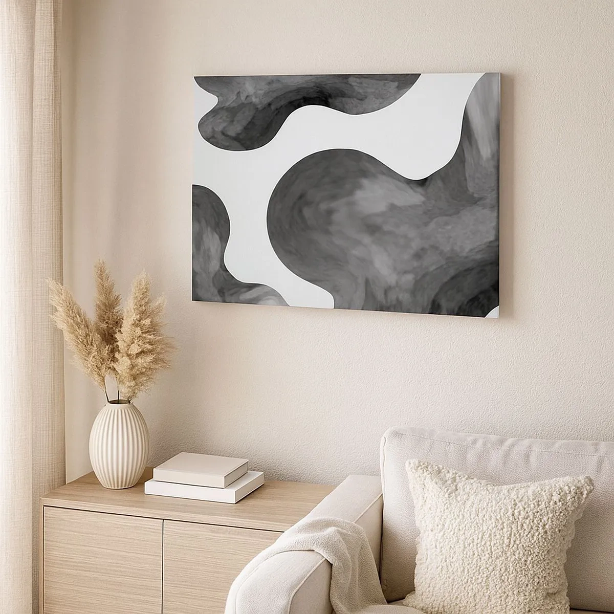 Tablou pe pânză Canvas - Model abstract în nuanțe de gri și alb - 70x50cm - Calea Lactee - Decorațiune modernă pentru perete pentru living și dormitor ARTTOR