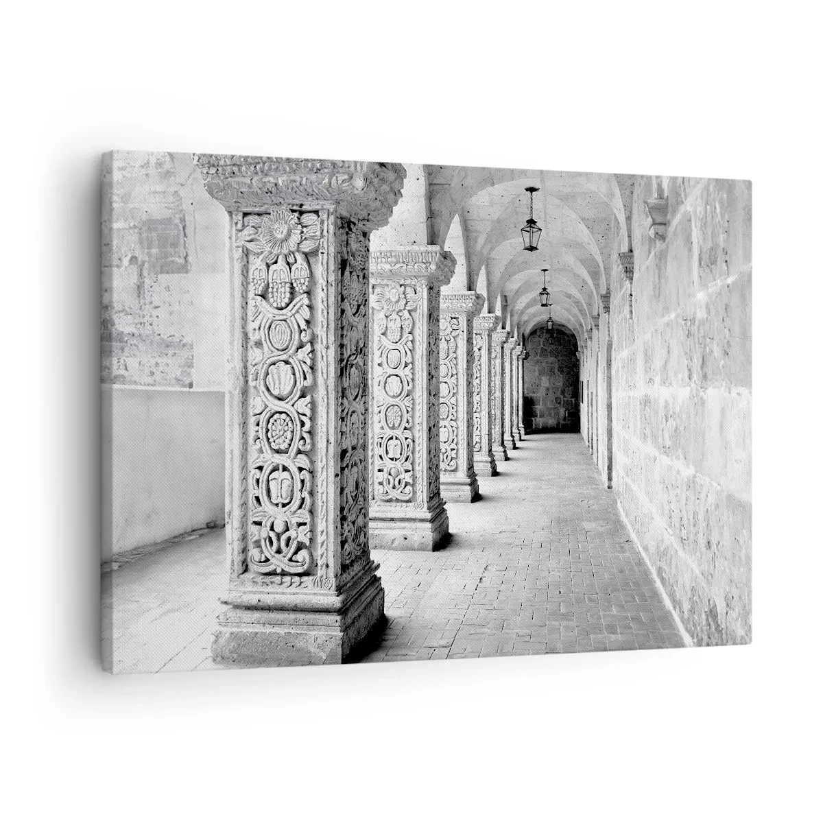 Tablou pe pânză Canvas - Coloane istorice într-o fotografie monocromatică - 70x50cm - Și încotro…? - Decorațiune modernă pentru perete pentru living și dormitor ARTTOR