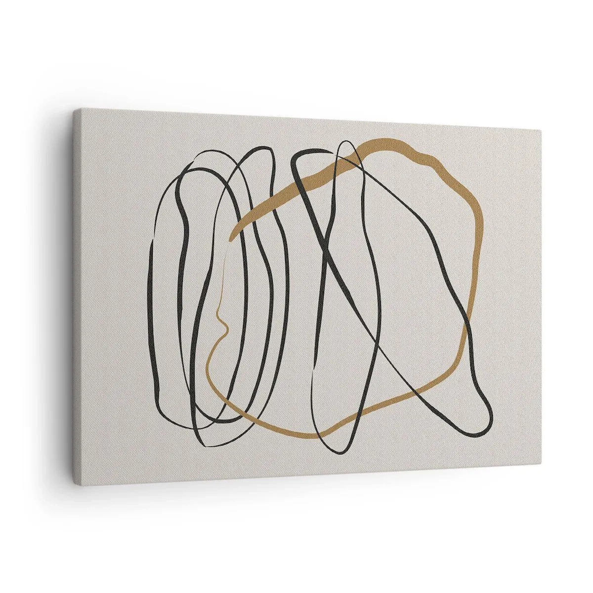 Tablou pe pânză Canvas - Linii artistice în negru și auriu pe un fundal deschis - 70x50cm - Compoziție - Dans posesiv - Decorațiune modernă pentru perete pentru living și dormitor ARTTOR