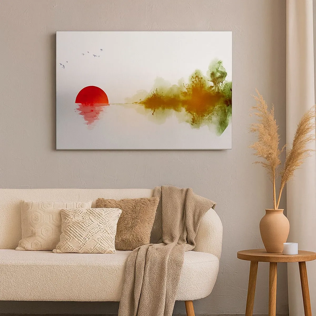 Tablou pe pânză Canvas - Apus de soare abstract peste un lac cu reflecție - 70x50cm - Promisiune de liniște - Decorațiune modernă pentru perete pentru living și dormitor ARTTOR