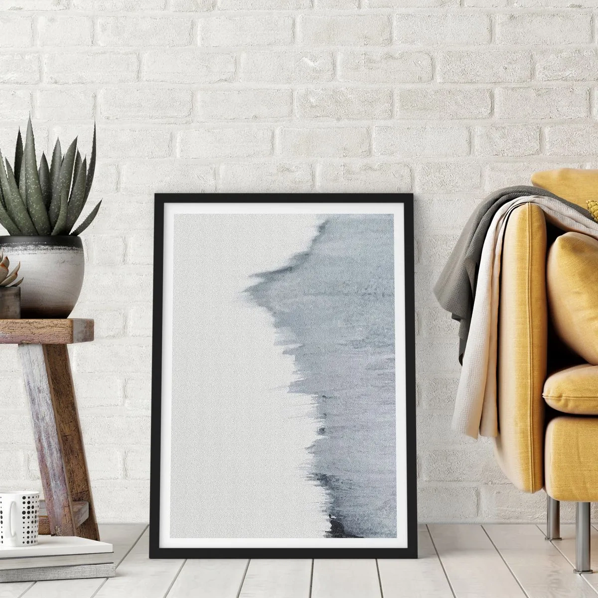 Poster în ramă neagră - compoziție abstractă în nuanțe de gri cu tușe dinamice de pensulă. - 50x70cm - Înregistrare secretă - Decorațiune modernă pentru perete pentru living și dormitor ARTTOR