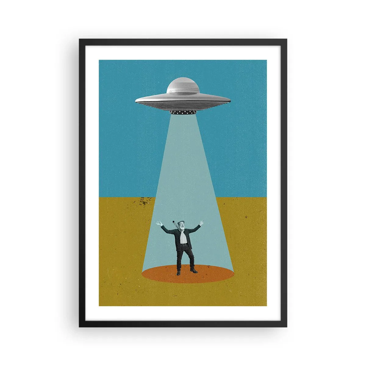 Poster în ramă neagră - Ilustrație retro a unei răpiri OZN - 50x70cm - Întâlnire de gradul III - Decorațiune modernă pentru perete pentru living și dormitor ARTTOR