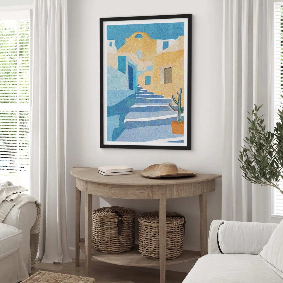 Poster în ramă neagră - Arhitectură mediteraneană în culori pastelate - 50x70cm - O zi într-un oraș arab - Decorațiune modernă pentru perete pentru living și dormitor ARTTOR