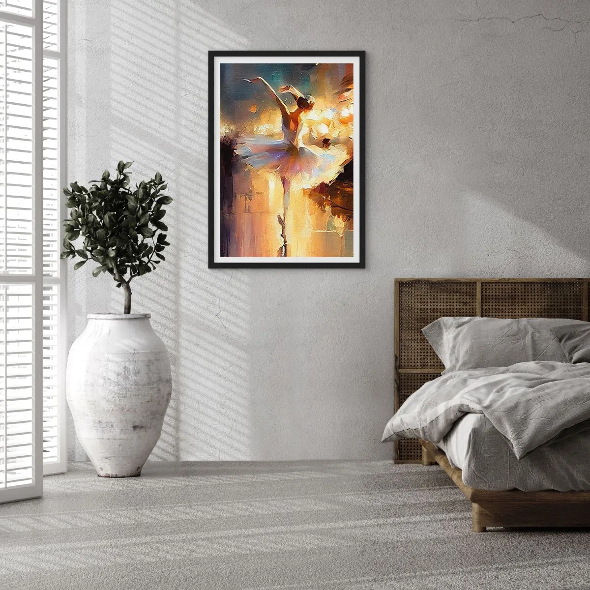 Poster în ramă neagră - O balerină în lumina aurie a scenei - 50x70cm - Un miracol în stradă - Decorațiune modernă pentru perete pentru living și dormitor ARTTOR