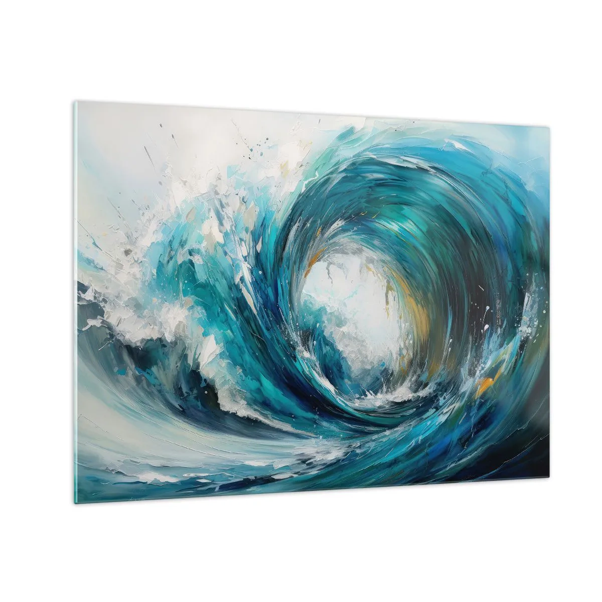 Tablou pe sticlă - Vizualizarea unui val puternic al mării sub forma unui vârtej cu un albastru intens - 70x50cm - Portal maritim - Decorațiune modernă pentru perete pentru living și dormitor ARTTOR
