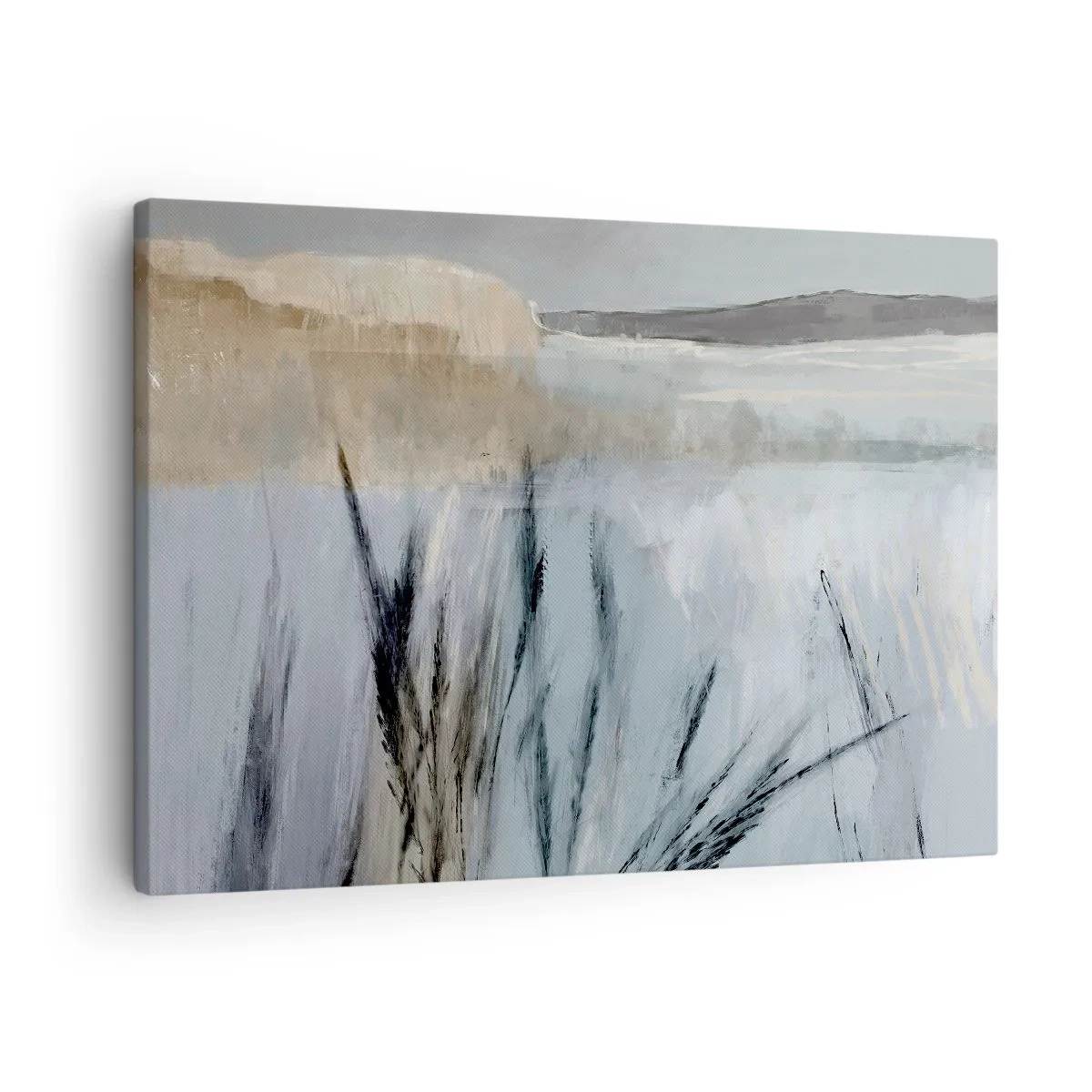 Tablou pe pânză Canvas - Un peisaj pitoresc de iarnă cu câmpuri și ierburi - 70x50cm - Câmpuri de iarnă - Decorațiune modernă pentru perete pentru living și dormitor ARTTOR