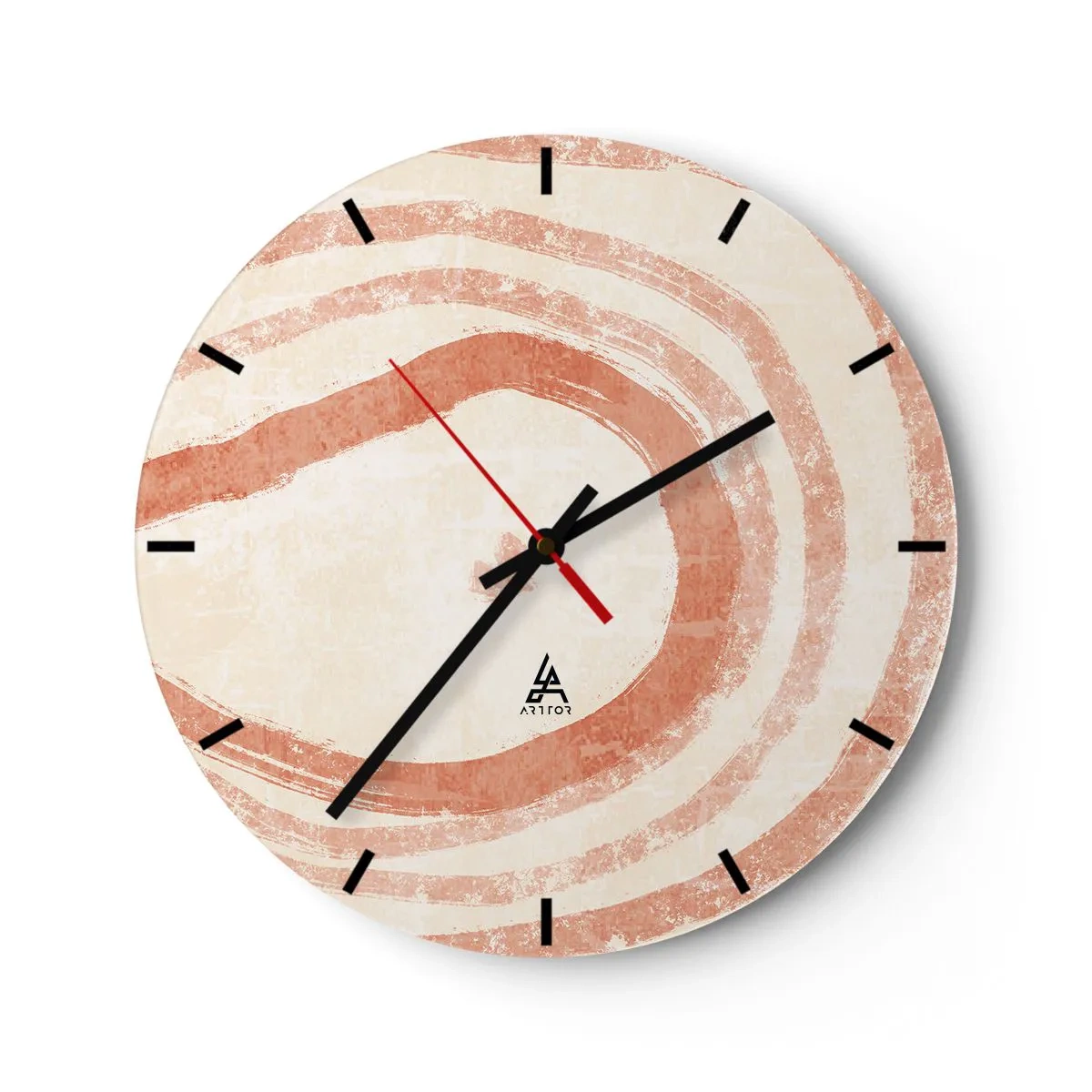 Ceas de perete - Ceas pe sticlă - Cercuri de corali abstracte pe un fundal deschis - 30x30cm - Cercuri de corali - compoziție - Decorațiune modernă pentru perete pentru living, bucătărie și dormitor ARTTOR