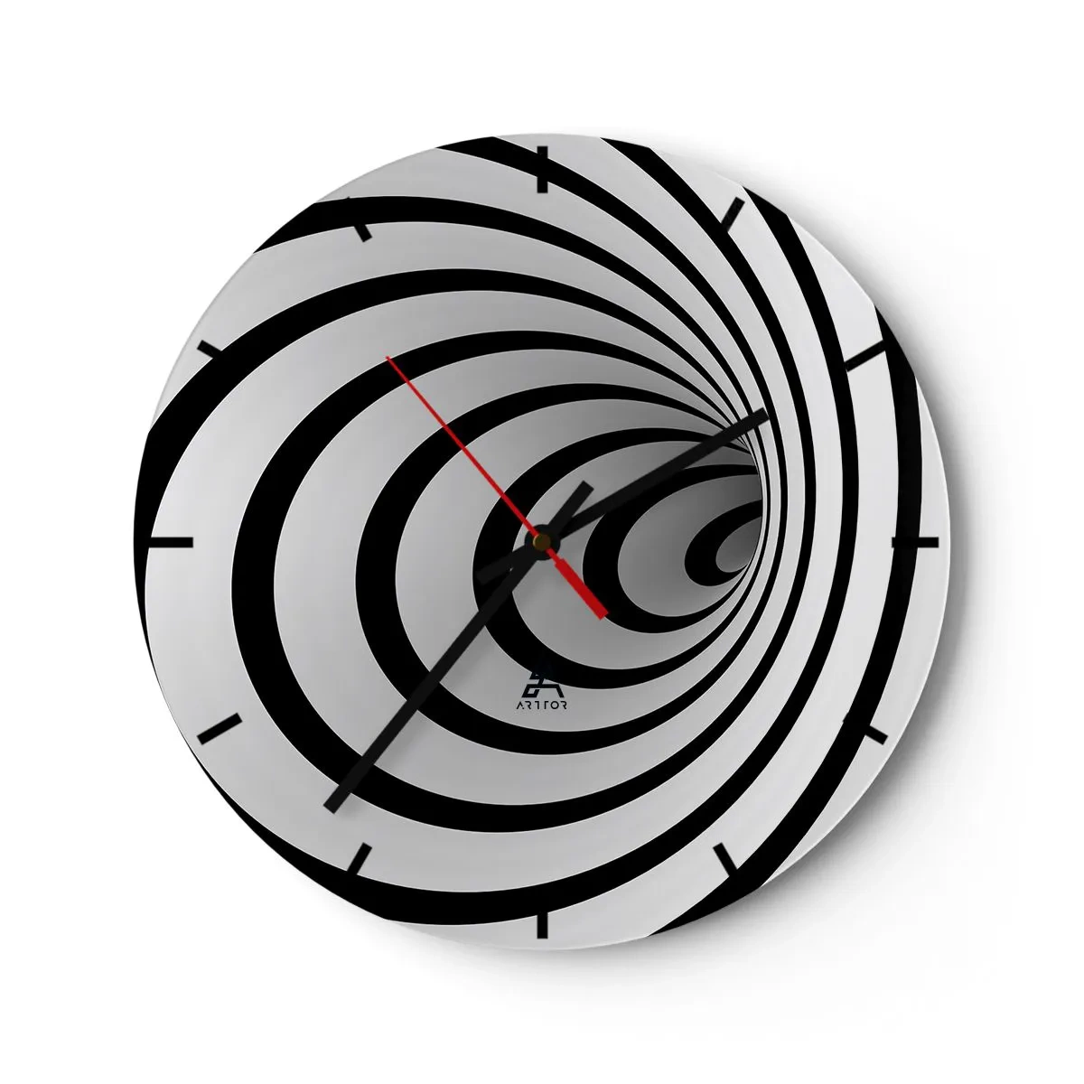 Ceas de perete - Ceas pe sticlă - Un model spiralat fascinant în alb și negru - 30x30cm - Nu poți rezista nici uneia dintre ele? - Decorațiune modernă pentru perete pentru living, bucătărie și dormitor ARTTOR