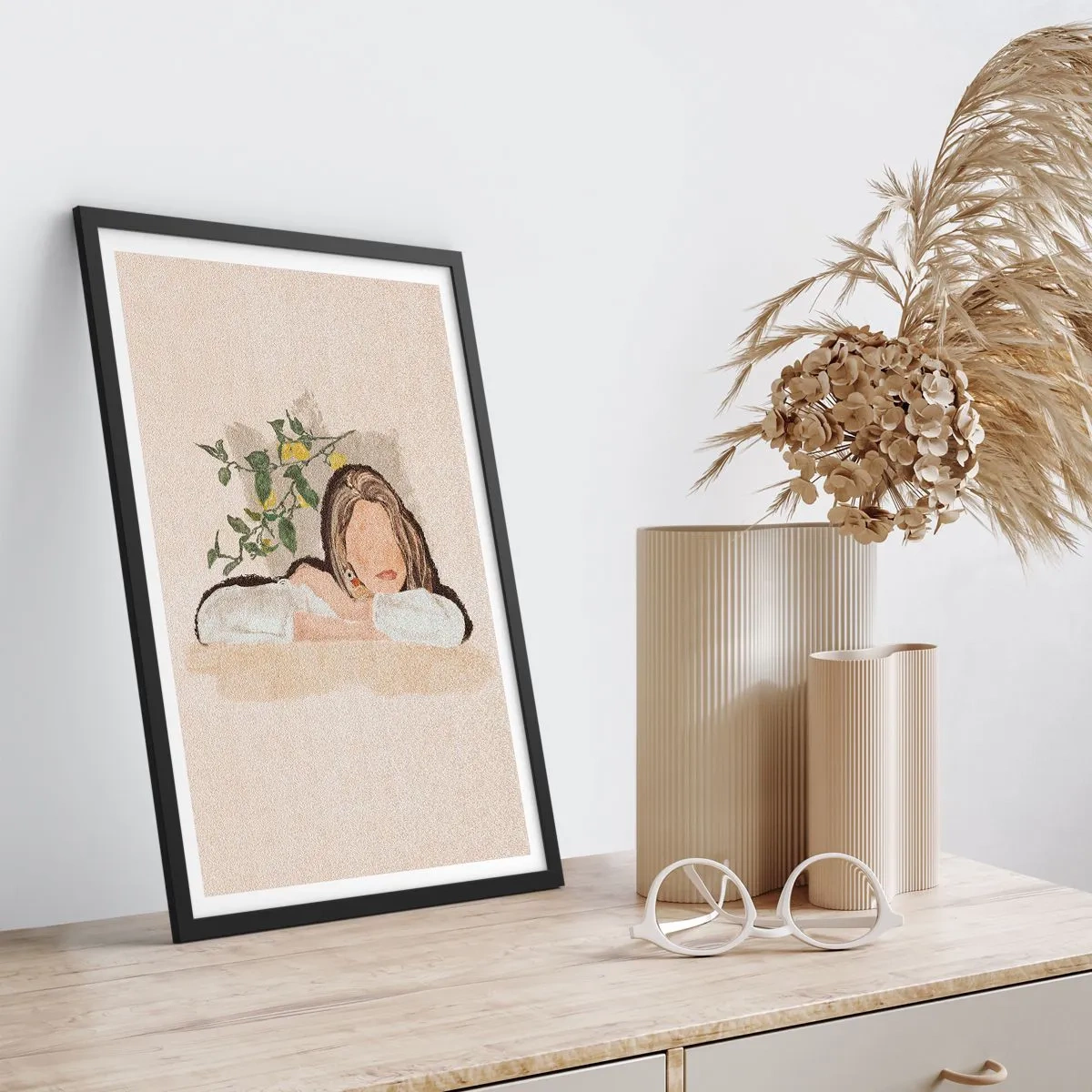 Poster în ramă neagră - figură gânditoare înconjurată de natură - 50x70cm - Frumusețea sudului - Decorațiune modernă pentru perete pentru living și dormitor ARTTOR