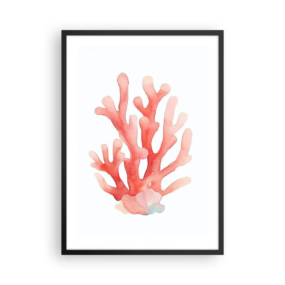 Poster în ramă neagră - Ilustrație în acuarelă a unui coral roșu pe fundal alb - 50x70cm - Culoare de coral - Decorațiune modernă pentru perete pentru living și dormitor ARTTOR