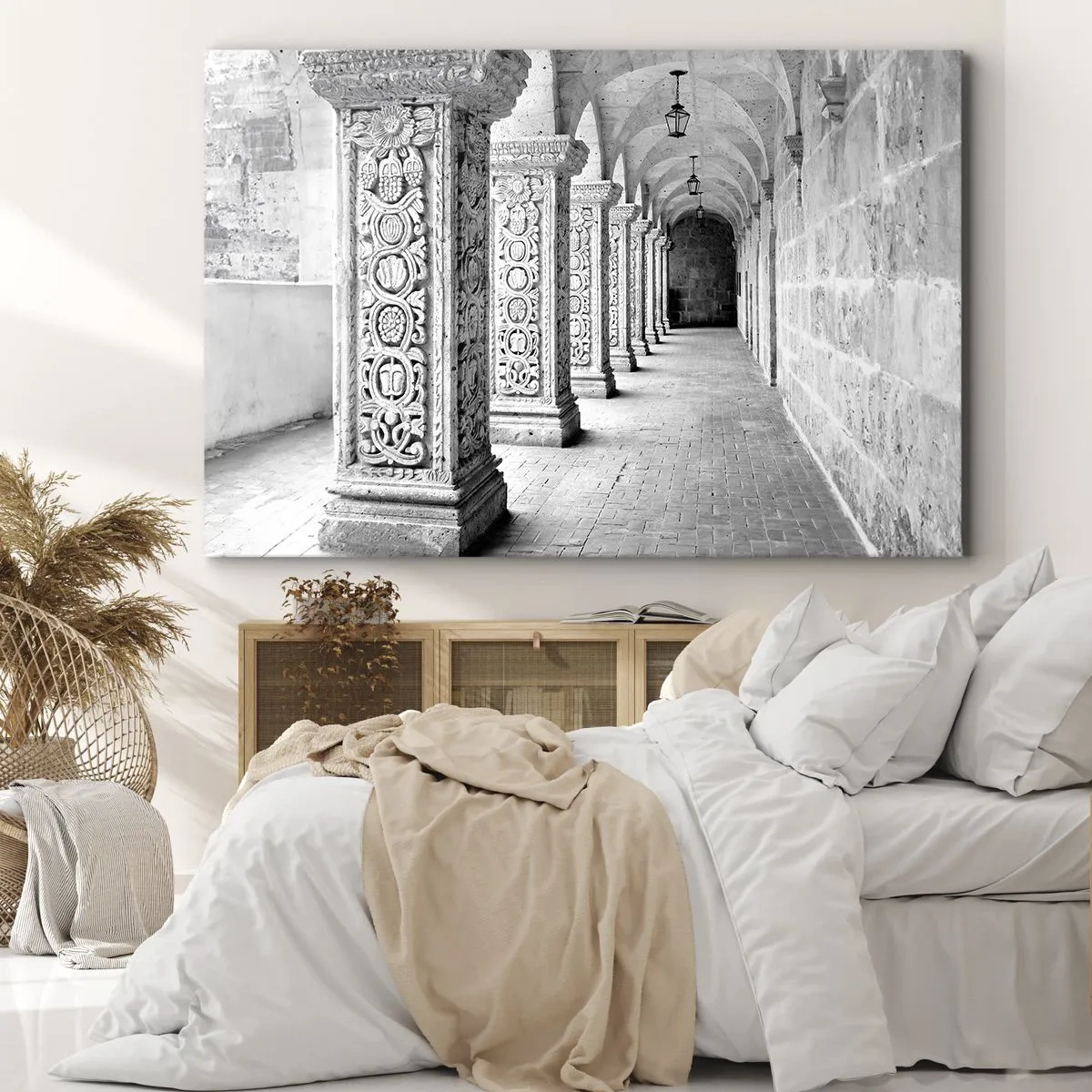 Tablou pe pânză Canvas - Coloane istorice într-o fotografie monocromatică - 70x50cm - Și încotro…? - Decorațiune modernă pentru perete pentru living și dormitor ARTTOR