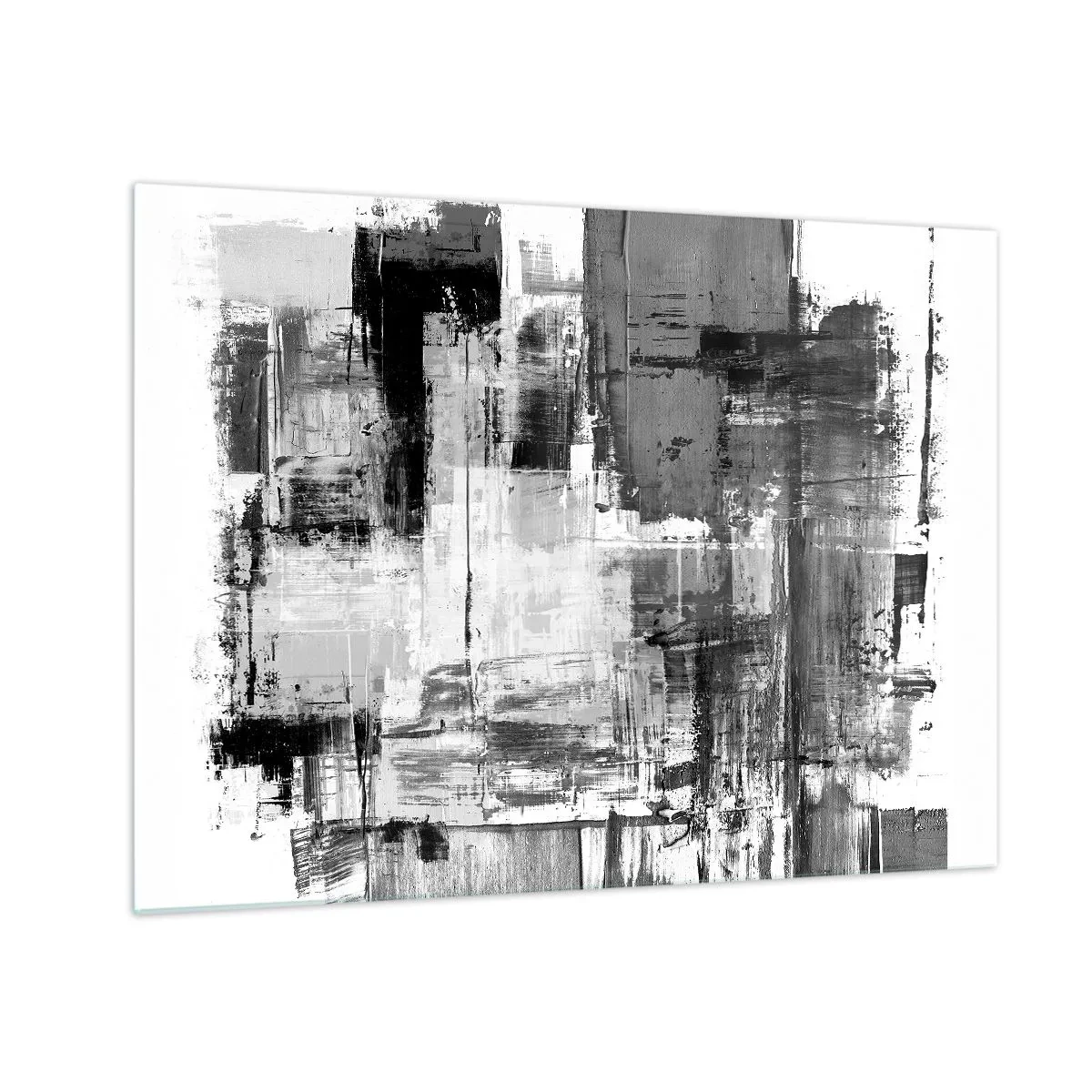Tablou pe sticlă - Abstracție alb-negru cu o structură geometrică - 70x50cm - Griul este frumos - Decorațiune modernă pentru perete pentru living și dormitor ARTTOR