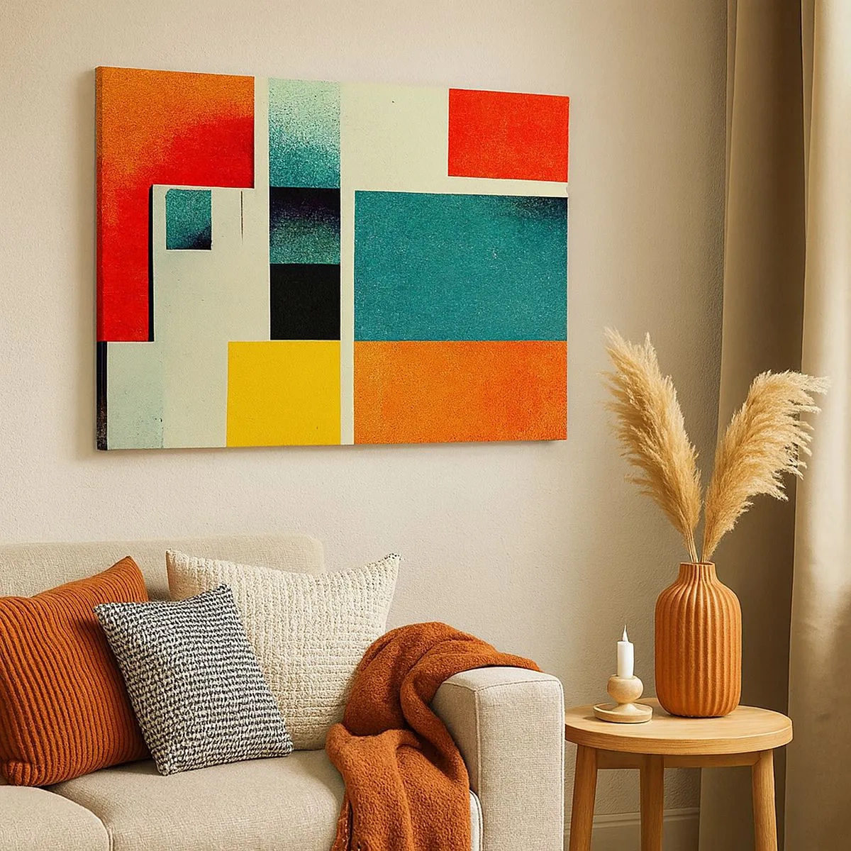 Tablou pe pânză Canvas - Abstracție geometrică cu dreptunghiuri și pătrate colorate - 70x50cm - Abstracție geometrică - energie bună - Decorațiune modernă pentru perete pentru living și dormitor ARTTOR