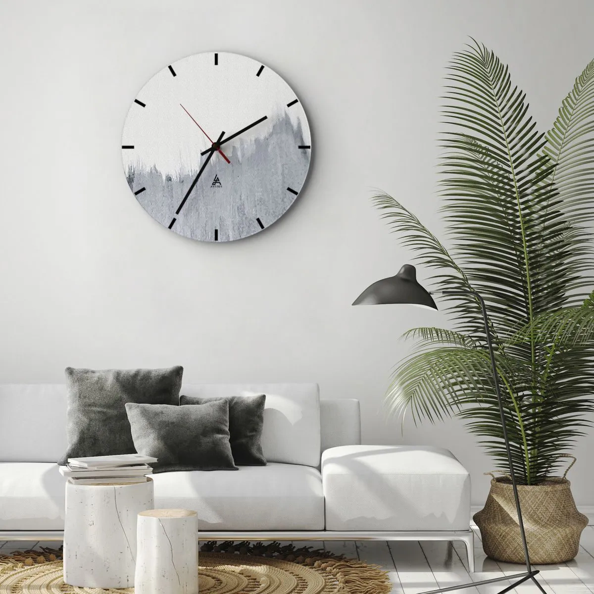 Ceas de perete - Ceas pe sticlă - Abstracție gri cu tușe verticale de pensulă - 30x30cm - Înregistrare secretă - Decorațiune modernă pentru perete pentru living, bucătărie și dormitor ARTTOR