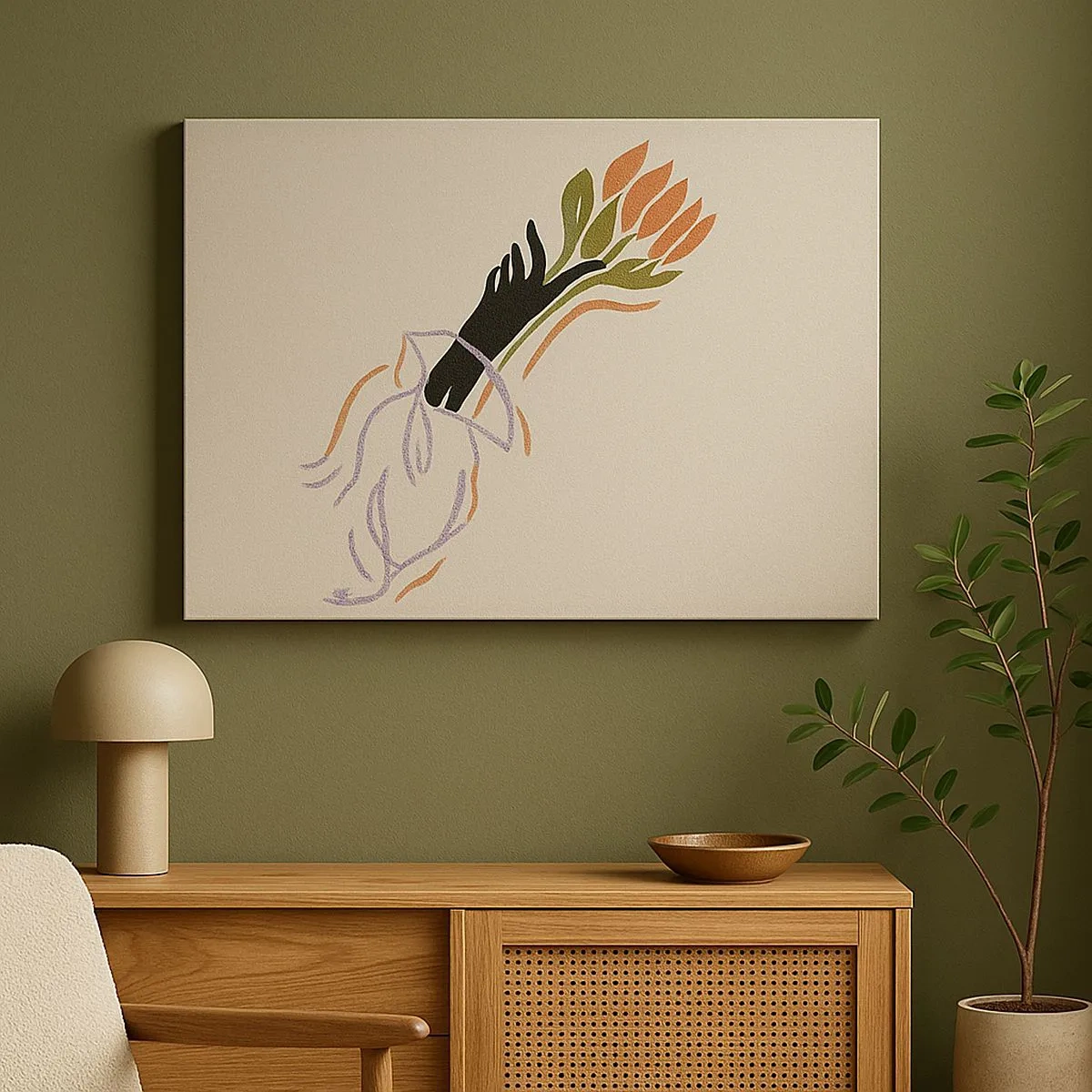 Tablou pe pânză Canvas - Un buchet minimalist de flori într-un stil delicat - 70x50cm - Atingere surorială - Decorațiune modernă pentru perete pentru living și dormitor ARTTOR