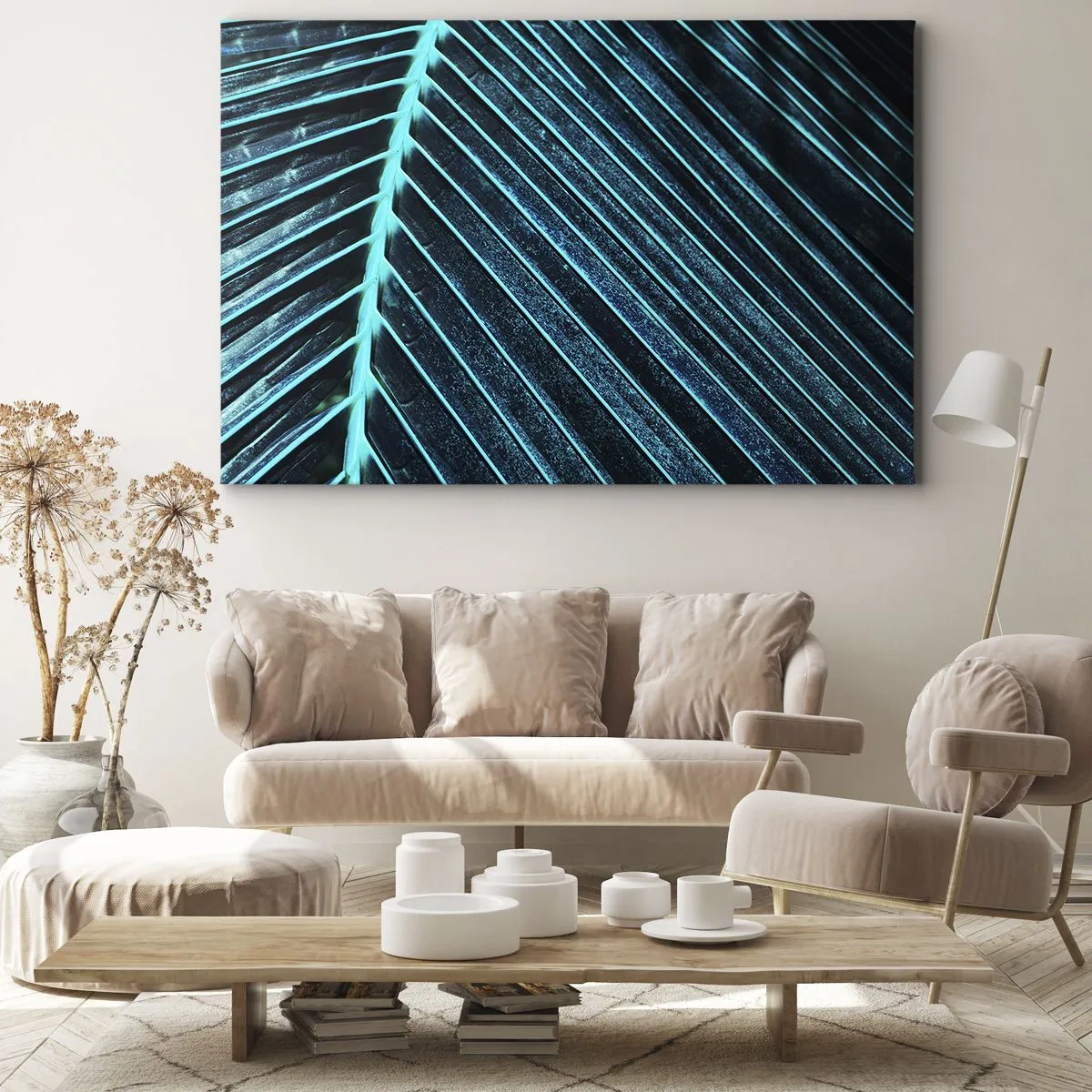 Tablou pe pânză Canvas - Fotografie macro a unei frunze în nuanțe de turcoaz și albastru marin - 70x50cm - Textura verdelui - Decorațiune modernă pentru perete pentru living și dormitor ARTTOR