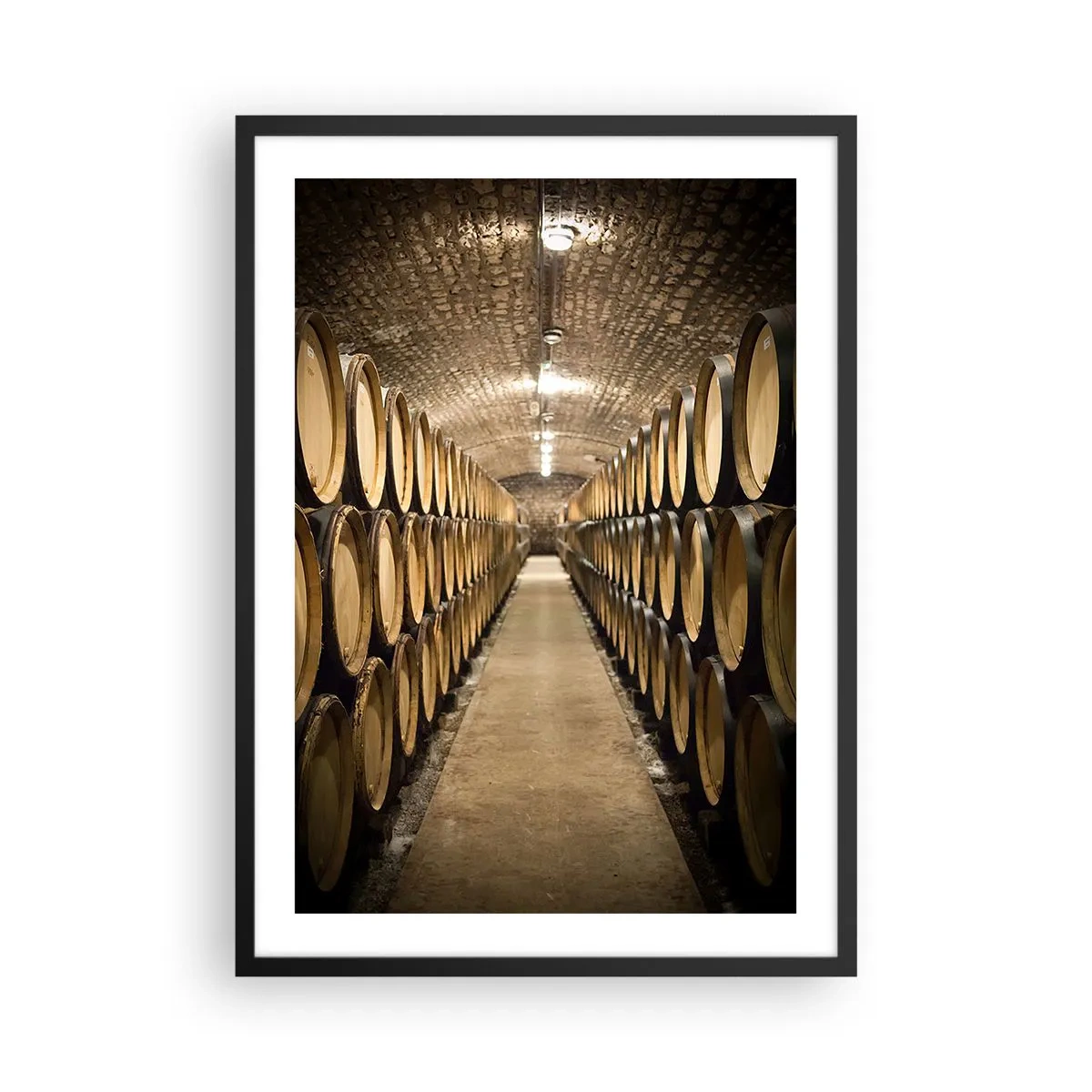 Poster în ramă neagră - O pivniță plină de butoaie de vin - 50x70cm - În pivniță de vin - Decorațiune modernă pentru perete pentru living și dormitor ARTTOR