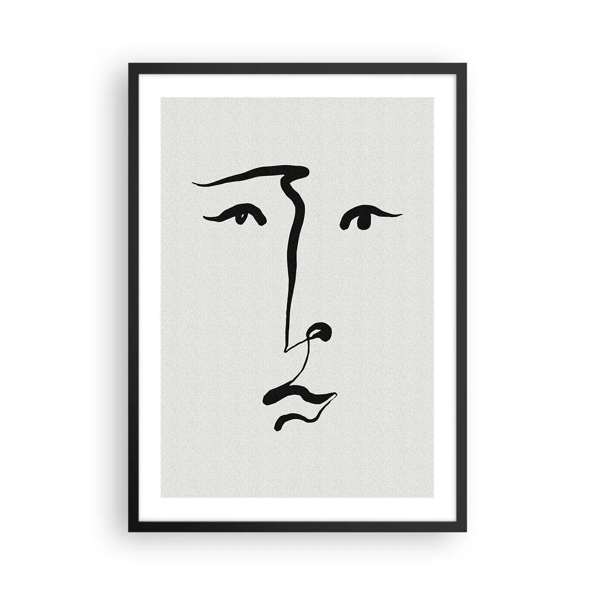 Poster în ramă neagră - Ilustrație minimalistă a feței într-o singură tușă de pensulă - 50x70cm - Portret tras cu o linie - Decorațiune modernă pentru perete pentru living și dormitor ARTTOR