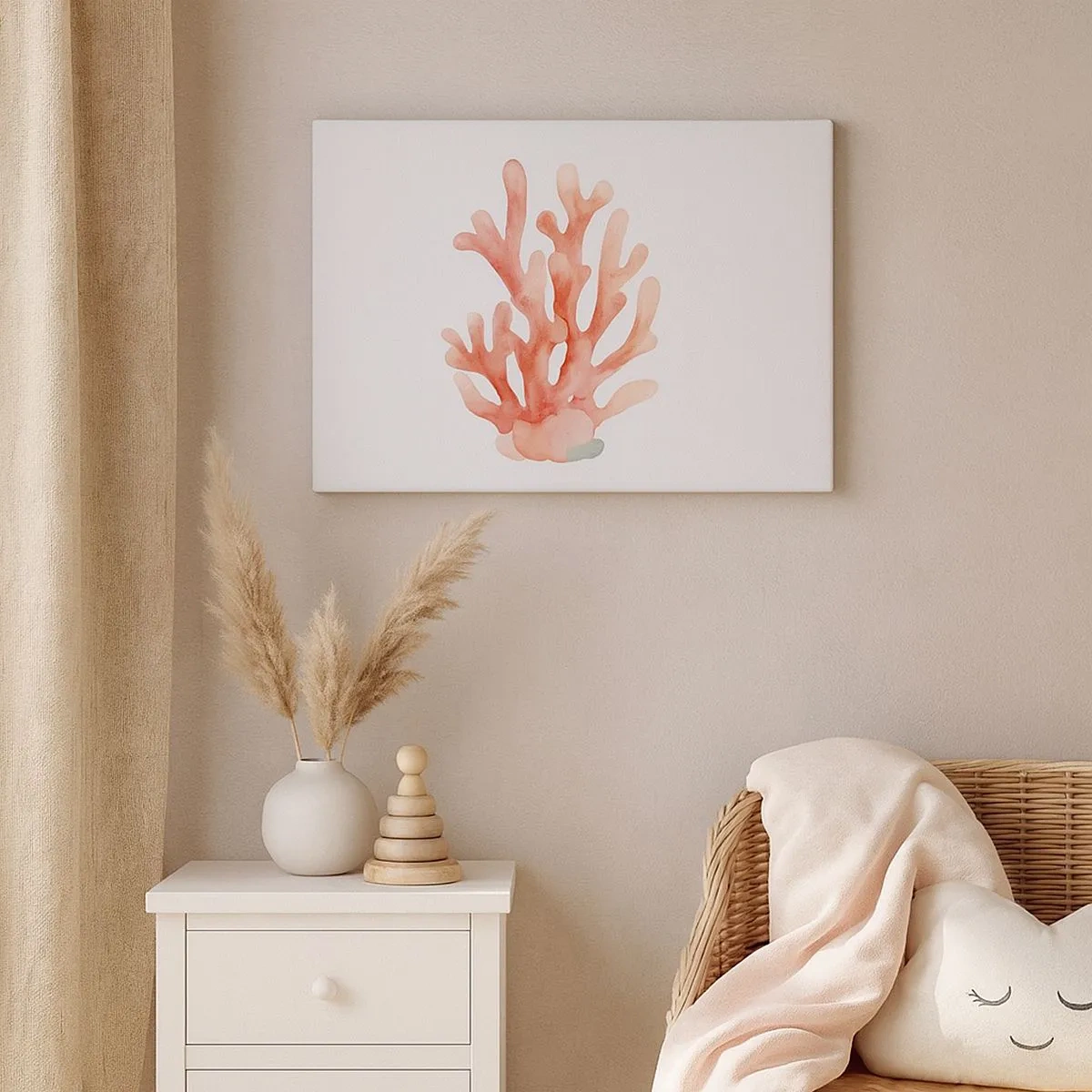 Tablou pe pânză Canvas - O ilustrație subtilă a coralului în nuanțe pastelate - 70x50cm - Culoare de coral - Decorațiune modernă pentru perete pentru living și dormitor ARTTOR