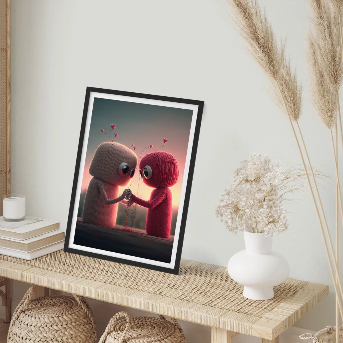 Poster în ramă neagră - Personaje adorabile din fire care se țin de mână - 50x70cm - Toată lumea are voie să iubească - Decorațiune modernă pentru perete pentru living și dormitor ARTTOR