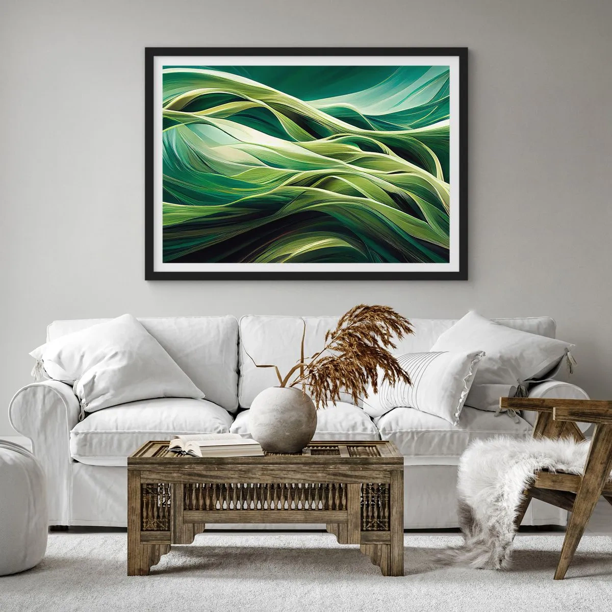 Poster în ramă neagră - Un joc abstract de verde - 70x50 cm