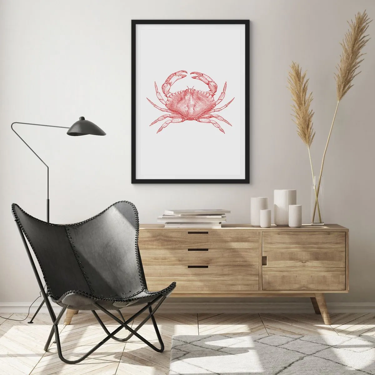 Poster în ramă neagră - Desen vintage de crab pe un fundal deschis - 50x70cm - Crab peste crabi - Decorațiune modernă pentru perete pentru living și dormitor ARTTOR