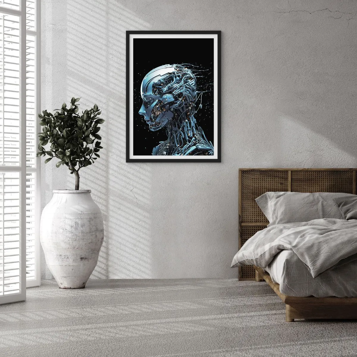 Poster în ramă neagră - Figură cibernetică în stil futurist - 50x70cm - Tehnologia este o femeie - Decorațiune modernă pentru perete pentru living și dormitor ARTTOR