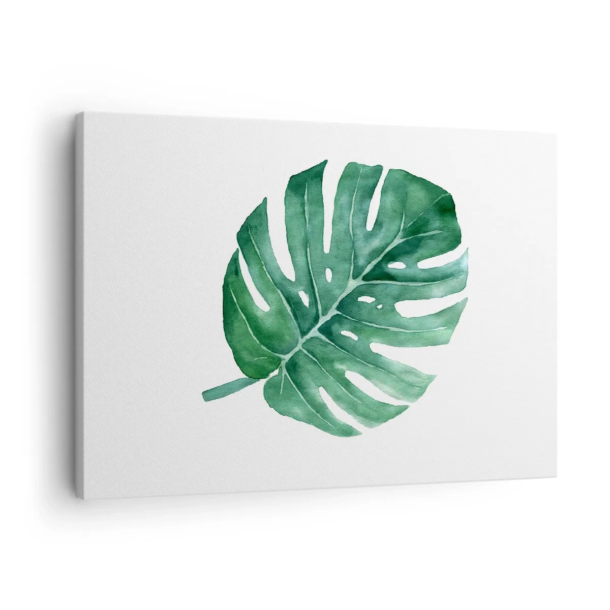 Tablou pe pânză Canvas - Frunză verde de monstera într-un stil minimalist - 70x50cm - Conceptul verde - Decorațiune modernă pentru perete pentru living și dormitor ARTTOR