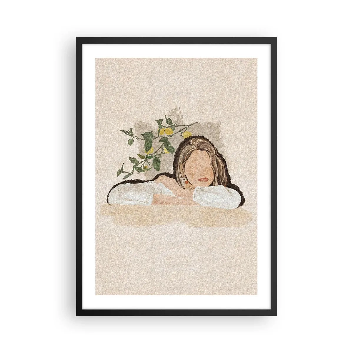 Poster în ramă neagră - figură gânditoare înconjurată de natură - 50x70cm - Frumusețea sudului - Decorațiune modernă pentru perete pentru living și dormitor ARTTOR
